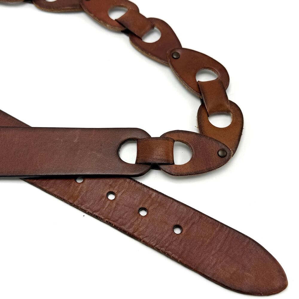 Rolfs Linked Leather Belt L 32-36 Brown Cut Outs Boho Western Equestrian Hippie - Picture 4 of 7